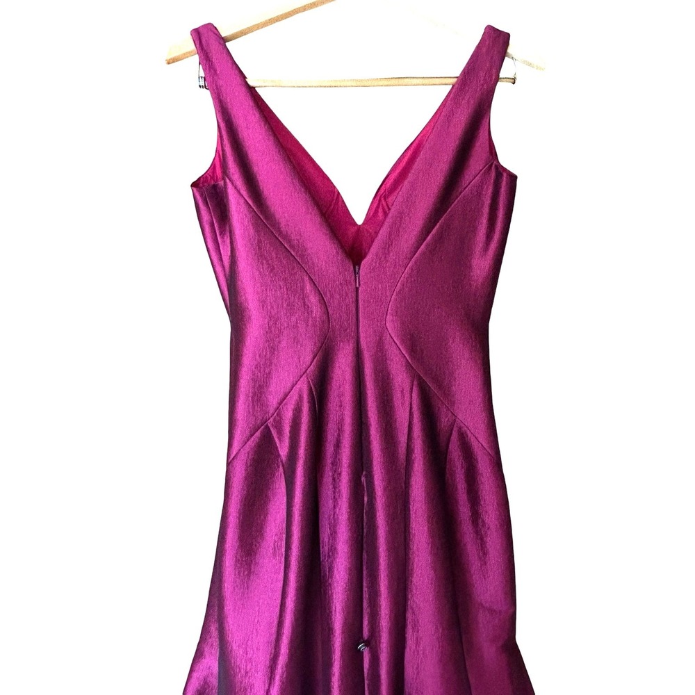 Mac Duggal Formal Dress Size 4 Magenta Taffeta Plunge Neck Trumpet Skirt - Picture 5 of 10